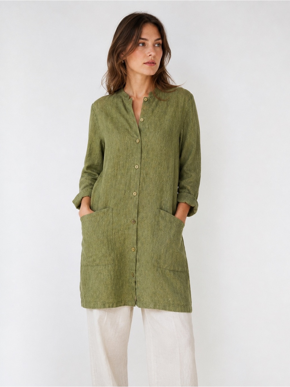 Eileen Fisher Washed Organic Linen Delave Long Shirt XXS Cottagecore Lagenlook